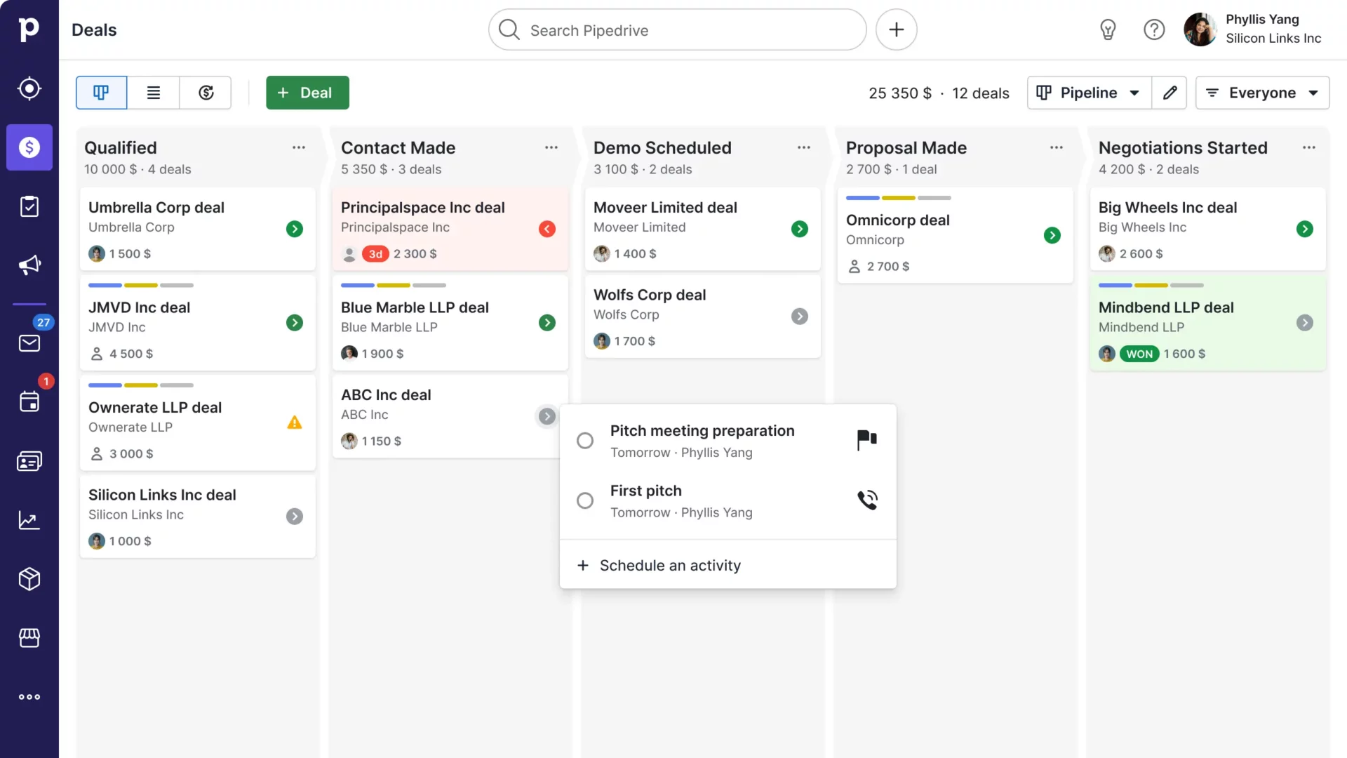 Visual sales pipelines in Pipedrive